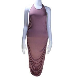 Mauve Ruched Bodycon Halter Slinky Stretch Dress Size Large